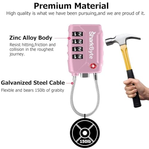 SharkByte TSA Approved Suitcase Locks - 4-Dial Security Travel Combination Padlock, Flexible Cable Wire Travel Lock for Suitcases, Luggage locks, Case Travel Bag Gym Locker Code Small PadLock (4 Pack) — view 3