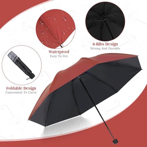 Hillban Set of 12 Windproof Travel Umbrella Folding Umbrella Bulk Rain Umbrellas Portable Travel Umbrellas Strong Compact Umbrella for Wind Rain Sun Car Backpack Men Women(Red, Black, Grey) — view 3