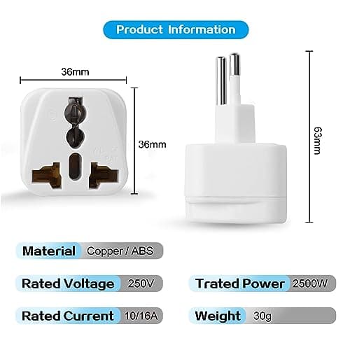 3-Pack UK to Switzerland Plug Adapters, Switzerland Swiss Plug Adaptor, Swiss Travel Adapter 3 Pin Grounded International Universal for Swiss, Jordan, Liechtenstein, Madagascar, Rwanda (Type J-White) — view 5