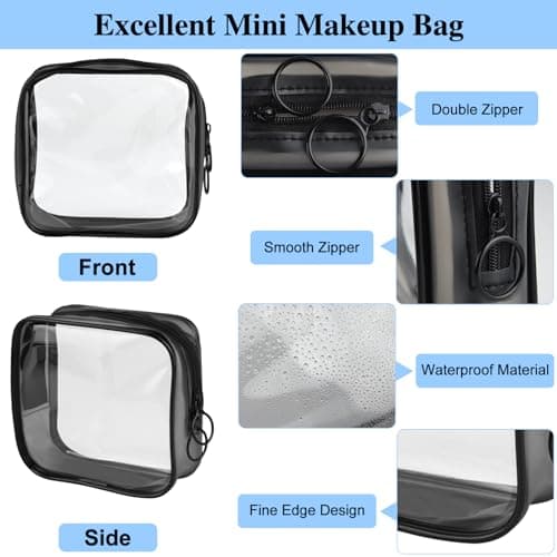 PLULON 2 Pack Small Make-up Bag - Clear Toiletry TSA-Approved Travel/mini Make-up Zipper Pouch - Cosmetic Bag for Women/Men Purse Essentials - Black — view 3