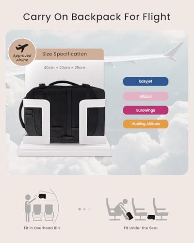 LOVEVOOK Cabin Bags 40x20x25 for Ryanair, Travel Backpack with 3 Front Pockets, Hand Luggage Bag with Dry and Wet Separation, Small Under Seat Carry-on Bag Rucksack for Travelling Airplanes Flight — view 2