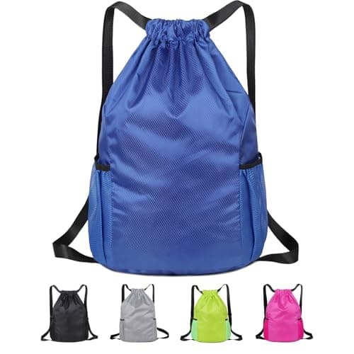 Toced Drawstring Bag, Unisex Large Sports Backpack String Drawstring PE Bags, Sport Gym Sack have Two Side Pockets, Travel Beach Swim School Bag with Waterproof (Royalblue)
