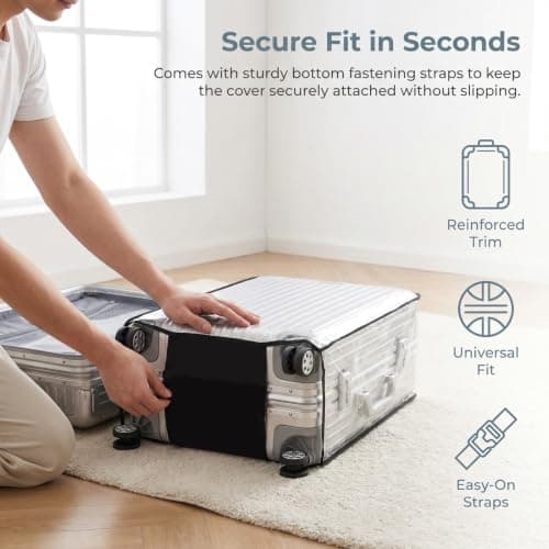 Kemay Clear PVC Luggage Cover Protector, Heavy Duty 0.2mm Thick with Black Trim, Waterproof Anti-Scratch Dustproof Freezeproof, Fits 20/24/28/30 Inch Wheeled Suitcases, Reusable for Airport Travel — view 5