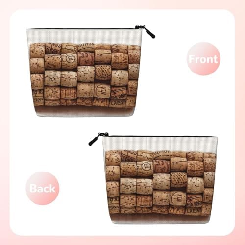 Wine Cork Print Makeup Bag, Travel Cosmetic Bag for Women Large Capacity Organiser Bag Wash Bags for Travel Daily Use — view 2