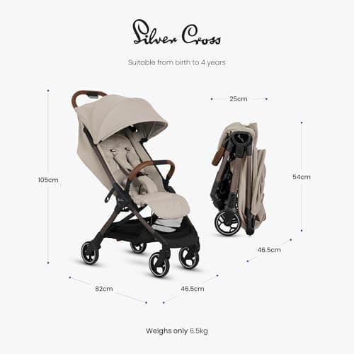 Silver Cross Clic 2 Compact Stroller & Travel Bag, Birth to 22kg, Latte — view 5