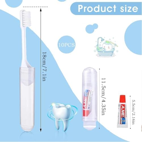 10 Pcs Travel Toothbrush Set with Mini Toothpaste, Mini Toothbrush, Portable Foldable Toothbrush with Toothpaste for Travel Business Trip Families Camping Outdoor Activities — view 2