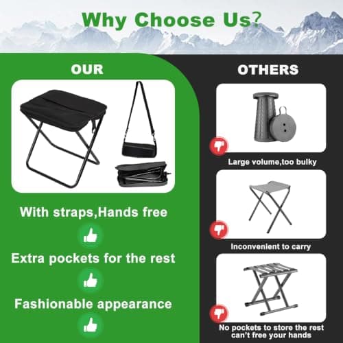 VidFair Camping Stool, Folding Stools, Portable Small Folding Stool Lightweight Mini Collapsible Stools Foldable Chairs for Camping Chair Travel Picnic Hiking Fishing Seats, Black — view 6
