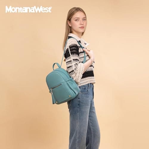 Montana West Medium Backpack Purse for Women Anti Theft Backpack with Secured Zipper & Tassel, Mini Turquoise, M — view 2