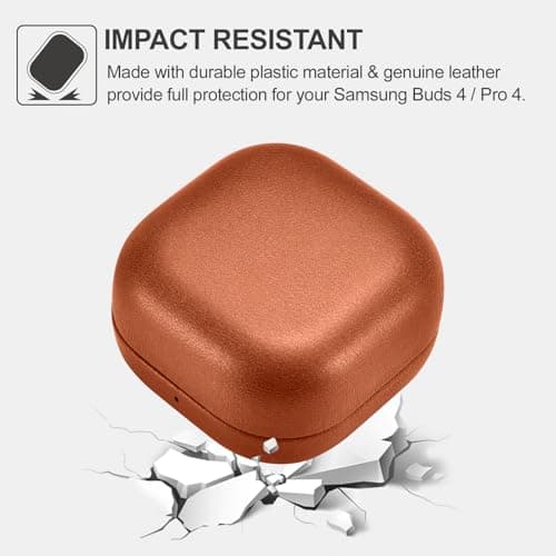 ICARER Genuine Leather Case for Samsung Galaxy Buds 4/4 Pro 2026, Brown — view 3
