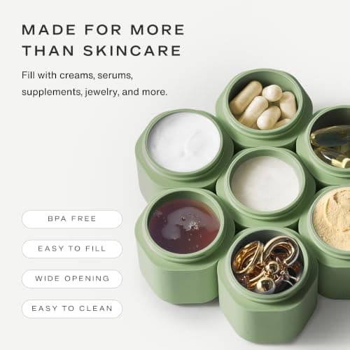Cadence Travel Containers - Core Skincare Set - Magnetic Containers with Lids,2 Small (0.56oz) & 3 Medium (1.32oz) - Cleanser, Moisturizer, Serum, Makeup Remover & Sun Icon Labels - Eucalyptus — view 6