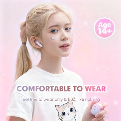 Pink True Wireless Earbuds Bluetooth 5.3 with Microphone for Working Out Noise Canceling Blue Tooth Ear Buds Deep Bass TWS Wireless Earphones with Charging Case in Ear Headphone for iPhone Android — view 5