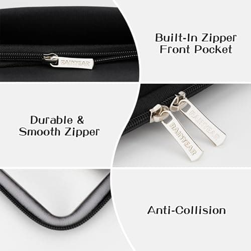 RAINYEAR 13.3-14 Inch Laptop Sleeve Soft Case with Front Pocket, Black — view 4