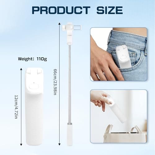 Mini Selfie Stick, Extendable Aluminum Portable Selfie Stick Compact Phone Selfie Sticks with Phone Holder for Content Creation Vlog Video Record Live Stream (White) — view 2
