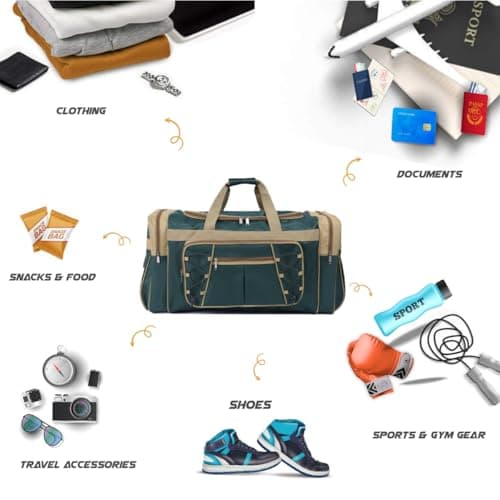 Travel Duffle Bags for Men Weekender Over Night Carry On Bag Lightweight Extra Large Oxford Duffel Gym Sturdy Luggage Water-Proof for Men & Women 26" (Blue Gold), Red Gold, XL (Green & Golden) — view 2