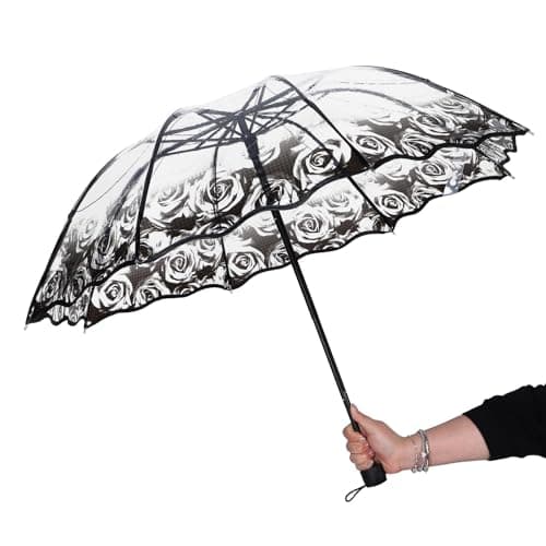 Black Rose Print Folding Umbrella, Portable Manual Travel Umbrella — view 4