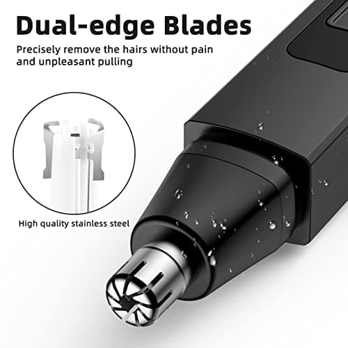 Nose Hair Trimmer, Rechargeable Cordless Painless Ear Eyebrow Trimming Tool Dual Edge Blades Razor Easy Cleansing with LED Light for Man Woman (Black) — view 3