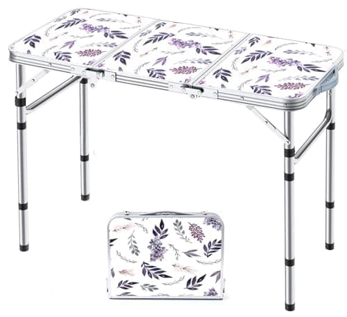 Yriuat Folding Camping Table 3ft Portable Picnic Table, Misty Lilac
