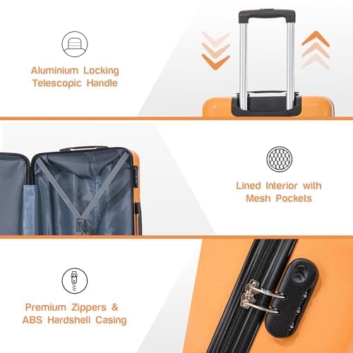 Aerostar 20” Lightweight Small Hard Suitcase Cabin Hand Luggage 4 Spinner Wheels Carry On 55x35x20 | Accepted on All Airlines easyjet, RyanAir, British Airways, Emirates & More (Orange, 35 Litre) — view 3