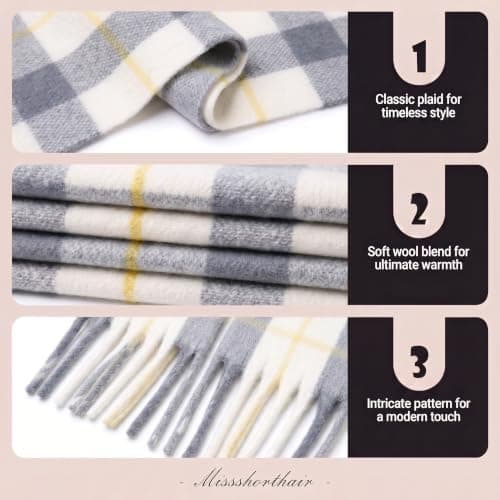 Fjquamitix Womens Blanket Scarves Winter Warm Tartan Plaid with Fringes — view 3