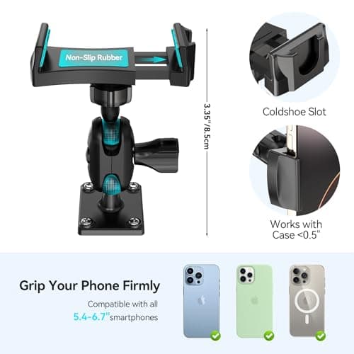 MAGJIEYX Drill Base Car Phone Holder, 360° Rotatable Phone Mount for Truck Boat Planes Wall Dashboard Secure Grip Compatible with for iPhone Samsung 4.7''-7'' All Smartphones Car Accessories — view 3