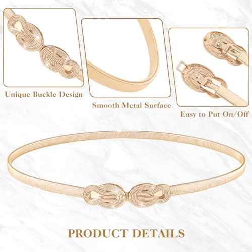 Amaxiu Elastic Skinny Waist Belt for Women, Metal Thin Dress Belt Gold — view 5