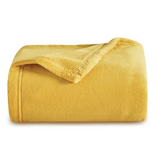 Bedsure Fleece Throw Blanket for Bed - Flannel Fleece, Yellow, 150x200 cm