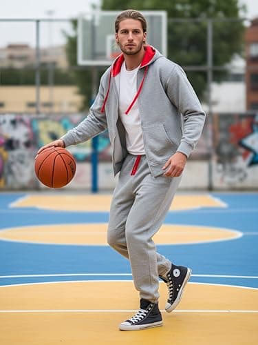 Love My Fashions® Men’s Tracksuit Full Sleeve Contrast Fleece Top & Bottom Cord Set Zipper Hood Jogging Suit Set Plus Sizes — view 2
