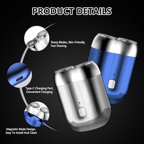LOPHE New Mini Electric Shaver, Men's Portable Magnetic Electric Shaver Pocket Dual Head USB Rechargeable Waterproof Compact, Wet and Dry, Suitable for Travel and Home(Silver) — view 3