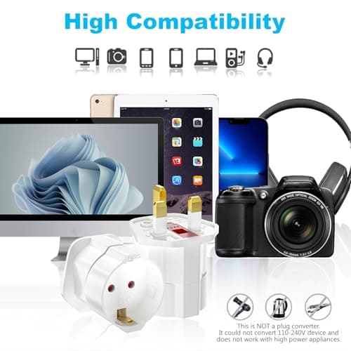 European to UK Plug Adaptor 2 Packs, EU to UK Plug Adapter with 13A Fuse, HITRENDS Plug Adapter 2 Pin to 3 Pin 3250W Max Travel Adaptor Euro to UK for France, Italy, Spain, Germany Euro to UK, White — view 4