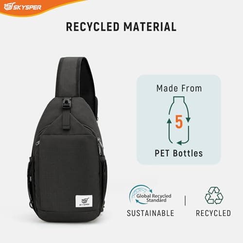 SKYSPER Sling Bag RFID Cross Body Bag Recycled Crossbody Backpack Travel Daypack(Black) — view 4