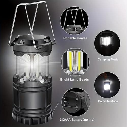 2 Pack Collapsible Outdoor LED Camping Lantern, Portable Battery Powered Light, Pop Up Lantern, Emergency Torch with Foldable Handle for Hurricane Power Cut Camping Hiking Garden Shed Car & Home — view 3