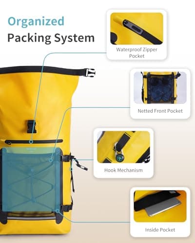 ECOHUB 30L Yellow Waterproof Dry Bag Backpack, Roll-Top Closure, Multi-Sport, Adult — view 3