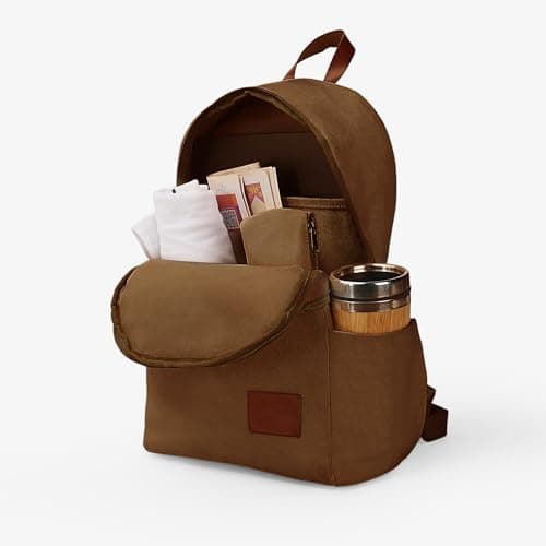 WooStyle Premium Cotton Canvas Backpack – Stylish, Lightweight, Multifunctional Laptop Bag, Extra Capacity. Fits 13”-15” inch Laptops. Unisex, All Ages. Includes Matching Pouch (Brown) — view 3