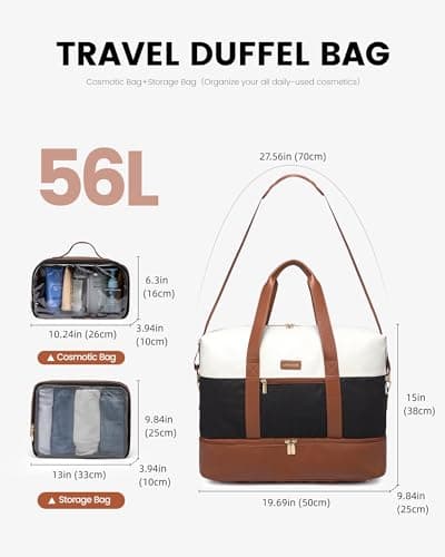 LOVEVOOK Travel Bags for Women, Waterproof Overnight Weekend Hospital Holdall Duffle Bag with Shoes Compartment & Trolley Sleeve, Cabin Carry On Flight Bag — view 2