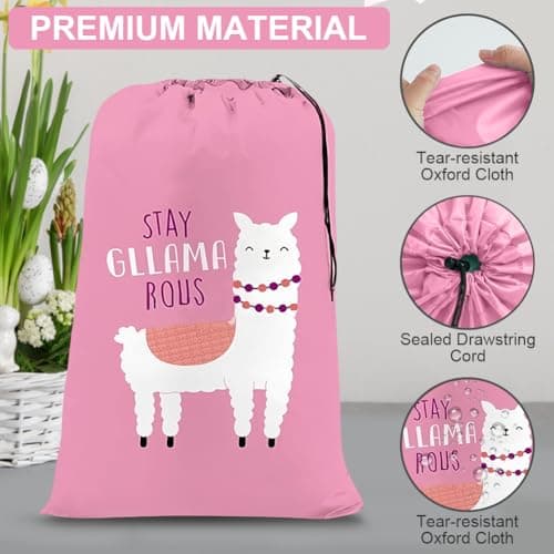 flintronic Extra Large Laundry Bag, 61×91cm Foldable Storage Bag, Dirty Clothes Bags, with Drawstring Closure, Durable Rip-Stop, Convenient, for Travel/Bathroom/Bedroom/Dormitory-Pink Lamb — view 3