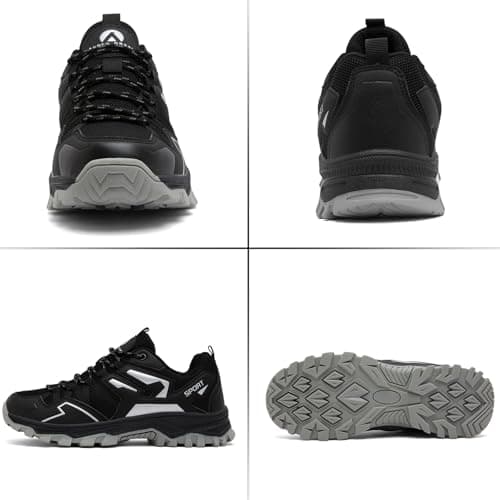 Mufanton Hiking Boots Mens Walking Boots Non-Slip Outdoor Mountain Trekking Shoes Lightweight Travelling Backpacking Camping Footwear Sneaker,Black Silver,EU44 — view 3