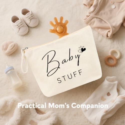 Mum to Be Gifts, 2 Pcs White Canvas Makeup Bags with Zipper & Handle, New Mum Gifts for Pregnancy Essentials, Baby Shower Bag for Women, Toiletry Pouch for Maternity Travel — view 5