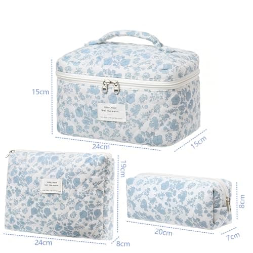 3 Piece Makeup Bag Set for Women, Aesthetic Travel Wash Bag & Cosmetic Pouch Organiser, Lightweight Toiletry Bags with Sturdy Zips for Skincare, Beauty & Daily Essentials — view 2
