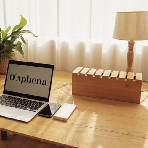 39.9X12.5Cm Bamboo and Wooden Power Strip Box,Handmade Cable Tidy Box,Concealed Cable Management Box,Cord Organiser for Desk, Floor and Home Office(B) — view 5