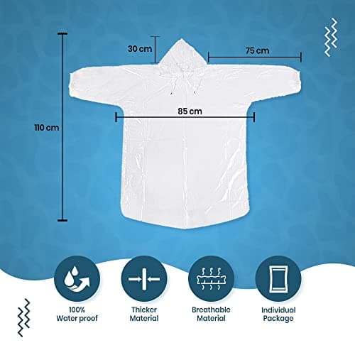 Ember Rock Disposable Rain Poncho - 12 Pack Waterproof Emergency Raincoats - Hood & Sleeves - Men & Women (UK, Alpha, One Size, Regular, Regular, 12 Pack) — view 2