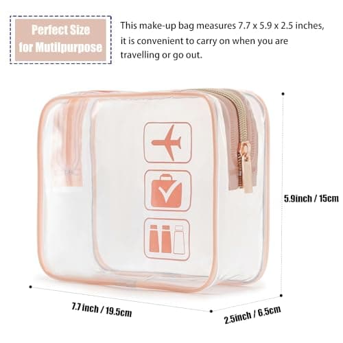 MODENGKONGJIAN TSA Approved Clear Travel Toiletry Bag, Rose Gold, 7.7 x 5.9 x 2.5 inch, Clear Toiletries Bags — view 3