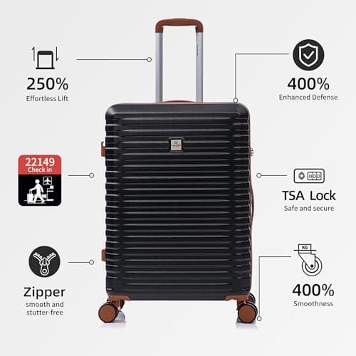 Rocklands Large Suitcase Hard Shell Lightweight 4 Dual Spinner Wheels Trolley Luggage Suitcase Hold Check in Luggage TSA Combination Lock (Black, Medium 24") — view 3