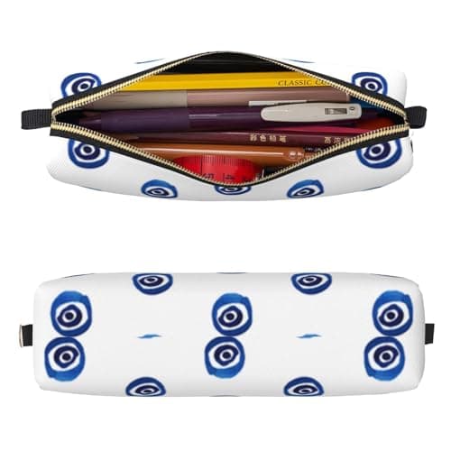 JKLQWC Evil Eyes Printed Leather Pencil Case with Gold Zipper - Simple and Lightweight Organizer for School, Office, Travel, Makeup — view 3