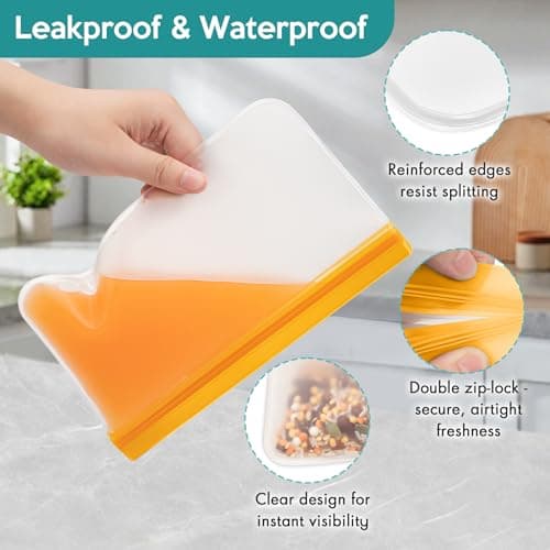 Reusable Sandwich Bag Freezer Bags Ziplock, 10 Pack Silicone Zip Lock Bags Large Vegetable Bags Snack Bag, Plastic Leakproof Food Storage Pouches for Keeping Lunch, Snack, Fruit, Potato, Travel Items — view 3