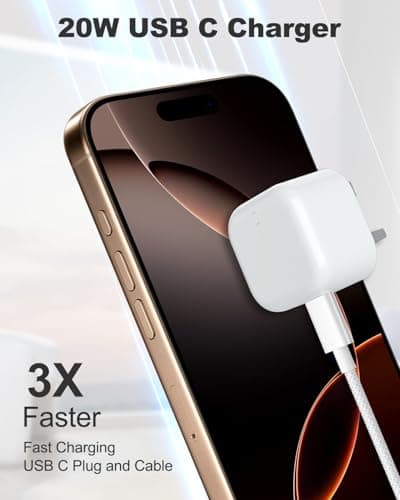 iPhone 15 16 17 Fast Charger, 20W USB C Charger Plug and Nylon Braided Cable 2M for iPhone 15 16 17 Pro Max/Pro/17 Air/17 16 15/iPad Air, USB C Plug UK Power Adapter with USBC to Type C Charging Cable — view 2