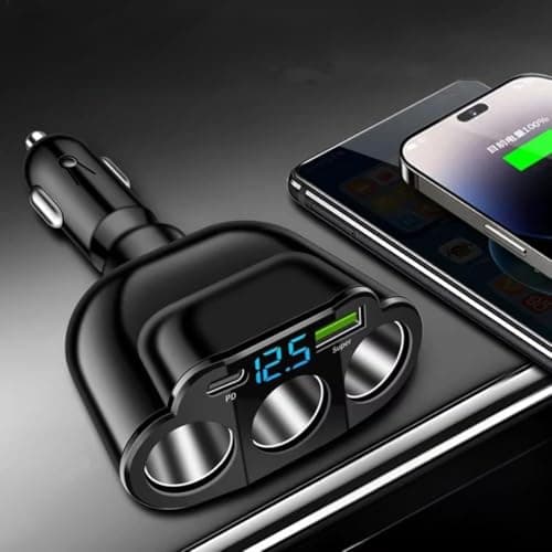 EaseSunny 5-in-1 Car for CHARGER Adapter with 66W PD Fast Charging & Digital Display, 360° Adjustable Multi-Port USB Socket for Smartphones and Tablets