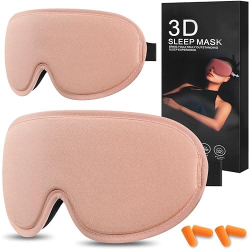 ALIIP 3D Contoured Sleep Mask with Earplugs,Blackout Eye Cover,2 PC,Pink