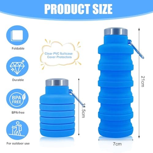 Collapsible Water Bottle, 500ml Silicone Water Bottle with Carabiner(Blue) — view 2