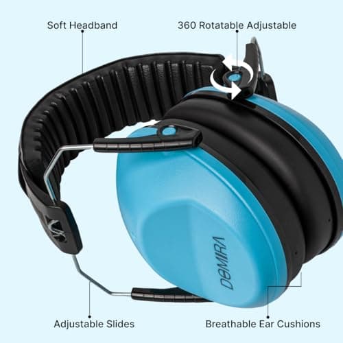 DOMIRA Kids Ear Defenders SNR 26 – Noise Cancelling Ear Muffs for Children, Hearing Protection for School, Travel & Shooting – Lightweight Adjustable Headphones (Sky Blue) — view 4