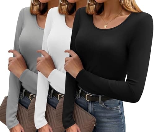 Ekouaer Womens Thermal Tops Long Sleeve Shirts 3 Pack Black/White/Grey L